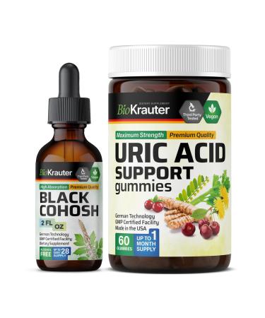 BIO KRAUTER Black Cohosh Tincture 2 Fl. Oz. & Uric Acid Support 60 Gummies