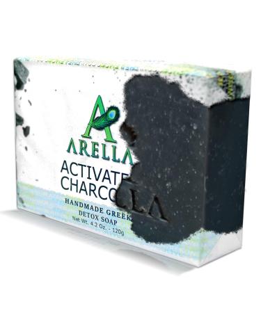 Arella Activated Charcoal Detox Soap Bar Handmade in Greece 4.2 Oz (1 Bar)