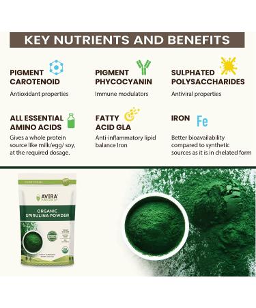 Avira Organic Spirulina Powder - 4 Oz Green Superfood for Smoothies, Juices - Vegan, Non-GMO, Resealable Bag - Buy Online on GoSupps.com