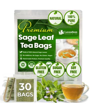 Lavendium Premium 30 Sage Leaf Tea Bags 100% Natural & Pure from Sage Leaves. Loose Leaf Sage Herbal Tea. Made with Natural Material Tea Bags. No Sugar No Caffeine No Gluten Vegan. CA Sage 30 Bags