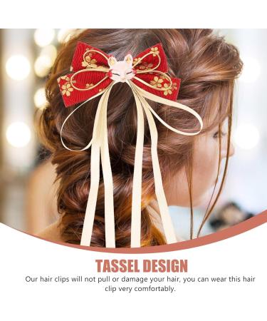 SHERCHPRY Chinese Style Bow Hair Clips Long Tail Tassel Ribbon Hair Barrettes Vintage Hair Clasps Bowknot Hair Slides Clips Decorative Hair Accessories for Festival Party - Buy Online on GoSupps.com