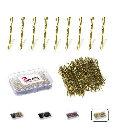 Biribila Bobby Pins 150 Pcs Gold 5cm Long Hair Grips with Storage Box Thicker & Strong Kirby Grips for All Type of Hairs Hair Pins for Hair Styling & Make UP (Gold)