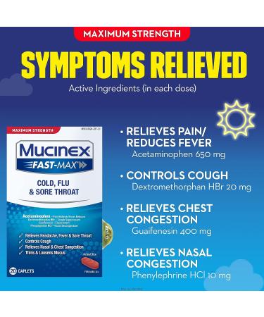 Mucinex Fast-Max Cold Flu & Sore Throat Caplets 20ct - Fast Relief for Cold, Flu, and Sore Throat - Buy Online on GoSupps.com