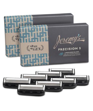 Jeremy's Razors for Men - Precision 5 Razor Blade Refills - 8 Cartridges (Fits All 2nd Gen Jeremy's Handles) - Precision Trimmer Stainless Steel Design Lubricating Strip - Men's Shaving Blades