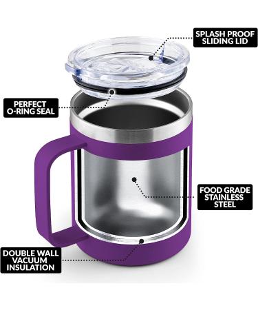 Zulay 12oz Insulated Coffee Mug - Stainless Steel Camping Tumbler with Lid & Handle | Double Wall Vacuum Insulated | Durable Duracoat | For Travel, Camping, Office & Outdoor Use - Purple - Buy Online on GoSupps.com