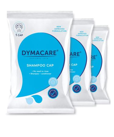 DYMACARE No Rinse Shampoo Cap | Rinse Free Shower Cap that Shampoos & Conditions | pH Balanced Microwaveable No Rinse Waterless Hair Wash | 3 Caps
