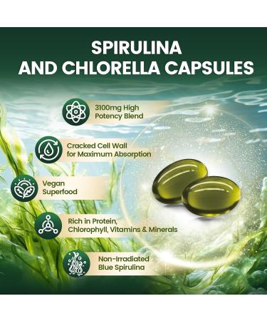 VivoNu Spirulina and Chlorella Capsules | 3100mg | Spirulina Capsules | Vegan Superfood Rich in Protein Chlorophyll Vitamins & Minerals | Non-Irradiated BlueSpirulina | 300 Capsules 300p/1bag - Buy Online on GoSupps.com