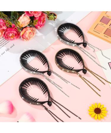 BINQER 4 PCS Tassel Ponytail Hair Clips for Women Rhinestone Ponytail Holder Glitter Bun Clip Rhinestone Hair Holder for Birds Nest Rhinestone Barrettes Hair Bun Accessories For Bride Wedding Party - Buy Online on GoSupps.com