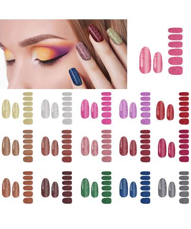Maitys 16 Sheets Glitter Nail Wraps - Self-Adhesive Nail Polish Strips with 2 Nail Files for DIY Manicure - Retro Color - Buy Online on GoSupps.com