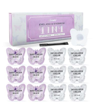 Libeauty Eyelash Black Color Kit Semi-Permanent Hair Color Kit for Lash and Brow Cute Butterfly Disposable Individual Sachet Kit Instant Voluminous Coloring Eyebrow Colour Kit