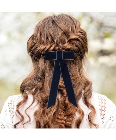 Minkissy Large Velvet Hair Bow Clips - Bowknot Hair Clip Velvet Hair Bow Barrettes Satin Ribbon Hair Bow Collection for Women Girls (Blue Edge) - Buy Online on GoSupps.com