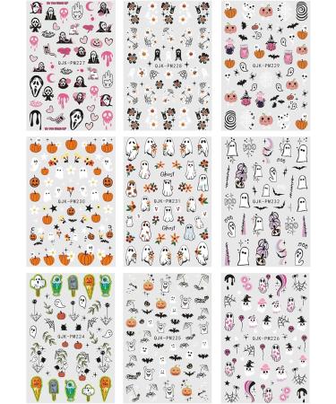 JMEOWIO 9 Sheets Halloween Nail Art Stickers Decals Self-Adhesive Cute Colorful Ghost Pumpkin Nail Supplies Nail Art Design Decoration Accessories - Buy Online on GoSupps.com