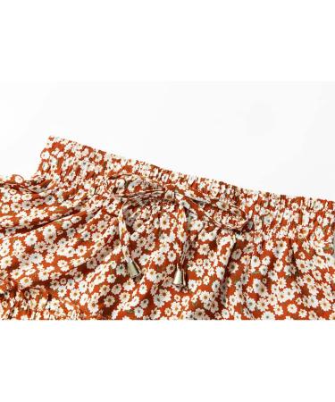 LAEMILIA Womens Floral Print Mini Skater Skirt - Elastic Waist, Pleated Design - Orange - Buy Online on GoSupps.com