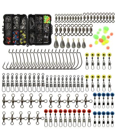 160pcs/box Fishing Accessories kit with Tackle Box,Including Fishing Swivels Snaps, Bass Casting Sinker Weights, Fishing Line Beads,Jig Hooks