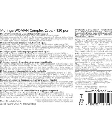 Moringa Woman capsules 500mg especially for women cycle balance menopause 6 months supply moringa cinnamon caraway fennel nutmeg natural and vegan 360 pieces by MoriVeda - Buy Online on GoSupps.com