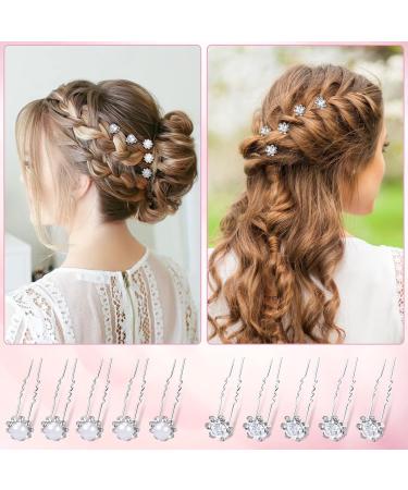 25 Wedding Hairpins - Bridal Jewelry U-Shaped Rhinestone Hair Clips with Pearls & Flowers for Brides & Girls - International Shipping - Buy Online on GoSupps.com