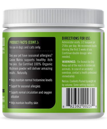 Canine Matrix Skin & Coat Mushroom Powder 7.1 oz | Natural Pet Supplement for Healthy Fur - Buy Online on GoSupps.com