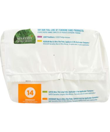 Seventh Generation Ultrathin Overnight Pads with Wings - Chlorine Free, 14 Count | Free & Clear - Buy Online on GoSupps.com