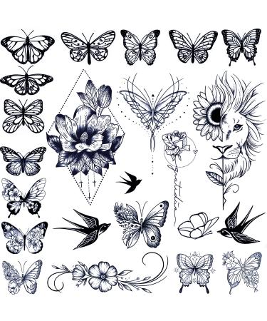 Tazimi Semi Permanent Temporary Tattoos for Women Girls - Large Long Lasting Temporary Butterfly Flower Lion Swallow Tattoos Lasts 1-2 Weeks Waterproof Realistic Fake Tattoos