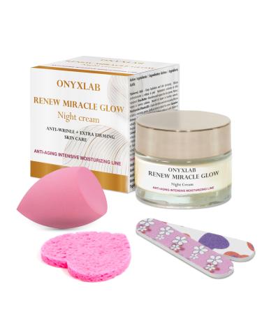ONYXLAB Renew Miracle Glow Night Face Cream 40+ Anti-Aging Regenerating Moisturizes Reduces Wrinkles Hyaluronic Acid Niacinamide Organic Rosehip Shea Butter with 3 Gifts ONYXLAB 50ml Made in