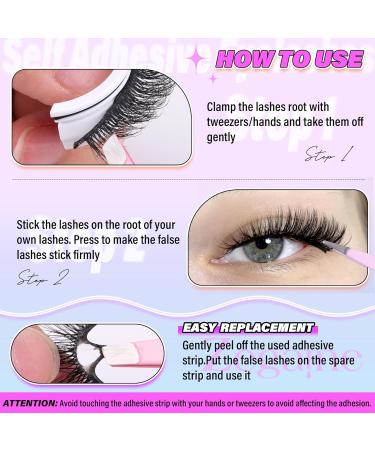 Cat Eye Self Adhesive Eyelashes Natural Look Wispy Self Adhesive Lashes Reusable Fluffy Strip Eyelashes No Glue Needed D Curl Natural False Eyelashes without Eyeliner 5 Pairs by Zegaine D- Fluffy - Buy Online on GoSupps.com
