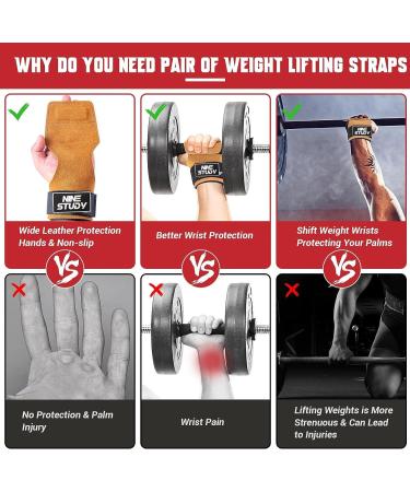 Lanontaosta Heavy-Duty Leather Lifting Straps for Bodybuilding & Strength Training - Extra Strong 3mm Beef for Men & Women - Ideal for Weight Lifting & Fitness - Buy Online on GoSupps.com