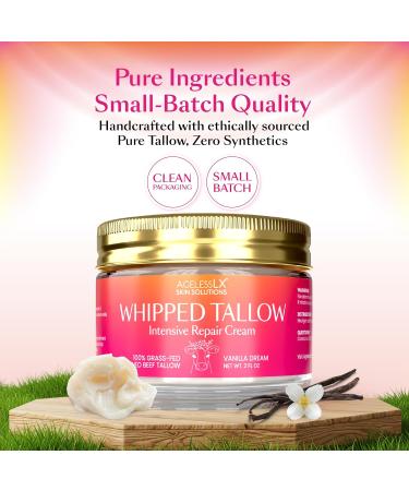 100% Grass Fed Beef Tallow for Skin - Face and Body - No Oils Added, Whipped Tallow Balm - Deep Hydration and Skin Repair - Vanilla Essence - Soothes Dry Skin and Irritation - Fast-Absorbing - Buy Online on GoSupps.com