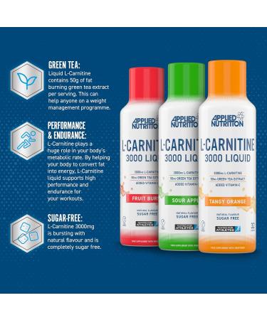 Applied Nutrition L Carnitine 3000 Liquid - Vegan L-Carnitine with Green Tea & Vitamin C - Energy & Weight Management - Tangy Orange Flavor - 480ml - Buy Online on GoSupps.com