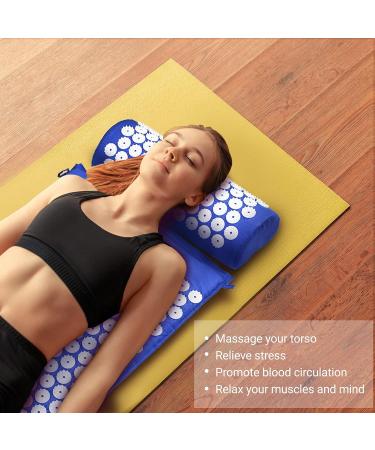 BRRIVER Acupressure Mat Set - Acupuncture Mat & Pillow with Massage Stick Blue Washable & Portable for Yoga Relaxation & Massage - Buy Online on GoSupps.com