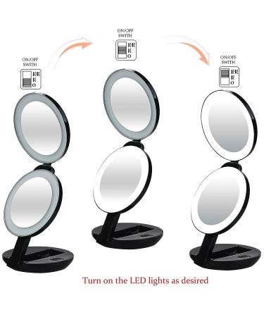 VrHere MirriM LED Lighted Travel Makeup Mirror 10x/1x Magnification - Luxury Double Sided Folding Vanity/Cosmetic Mirror (Black) - Buy Online on GoSupps.com