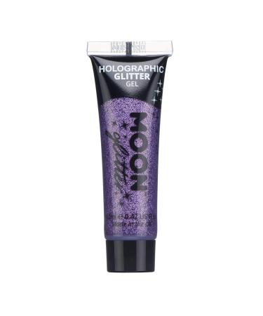 Holographic Fine Face & Body Glitter Gel by Moon Glitter - Purple - Cosmetic Festival Glitter Face Paint for Face Body Hair Nails - 12ml