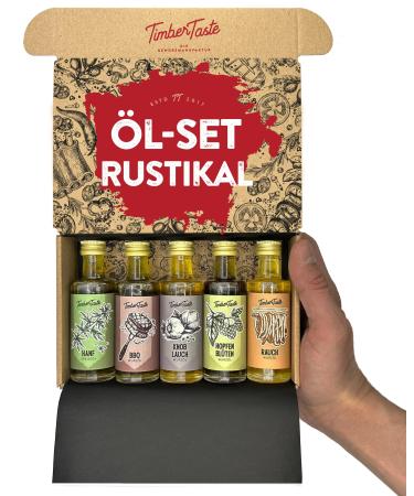 Timber Taste oil gift set rustic - 5 exquisite food oils 5x40ml - Oils Spices Gift Set - Kochbox Koch Set - Gift Box for Father's Day - Special gifts for the loved ones Rustic