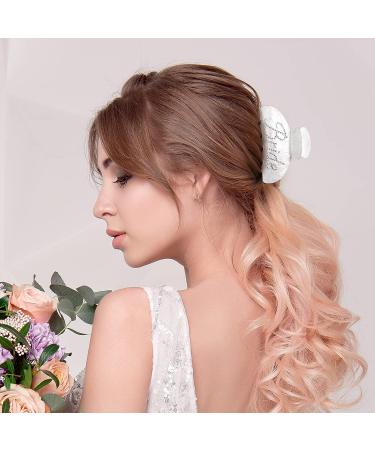 Bride Claw Hair Clip Aileam White Acrylic with Rhinestone Logo - Bachelorette Party & Shower Decor - Wedding Bridesmaid Gift - Buy Online on GoSupps.com