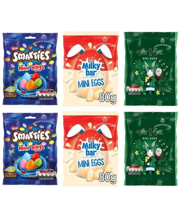 Easter Chocolate Bundle 2x Smarties Milk Chocolate Mini Eggs 80g 2x After Eight Dark Mint Chocolate Bag 81g 2x Milkybar White Chocolate Mini Eggs 80g By Experts Supplies