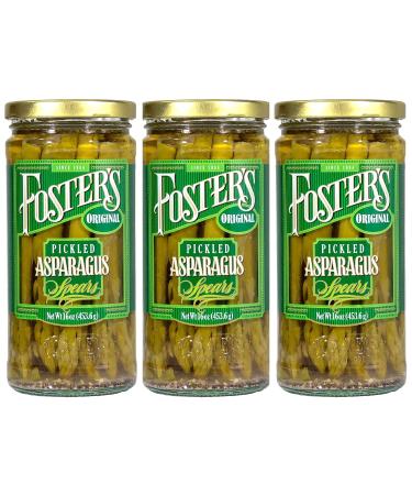 Foster's Pickled Asparagus- Original- 16oz (3 Pack) - Pickled Asparagus Spears in a Jar - Traditional Pickled Vegetables Recipe for 30 years - Fat Free Pickled Asparagus- Preservative Free and Fresh