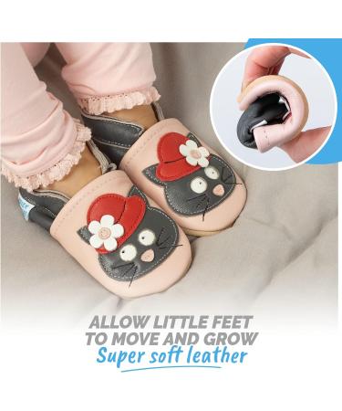 Soft Sole Leather Toddler Shoes for Baby Girl and Baby Boy | Baby Walking Shoes 2-3 Years | Black Cat Design - Buy Online on GoSupps.com