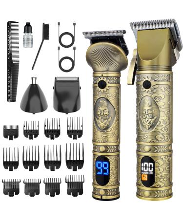 Clippers and Trimmers Set Beard Trimmer Electric Razors Shaver for Men Professional Hair Clipper for Barbers Hair Cutting Set Mens Grooming Kit w/Mustache Nose Hair Trimmer Gifts for Him Gold