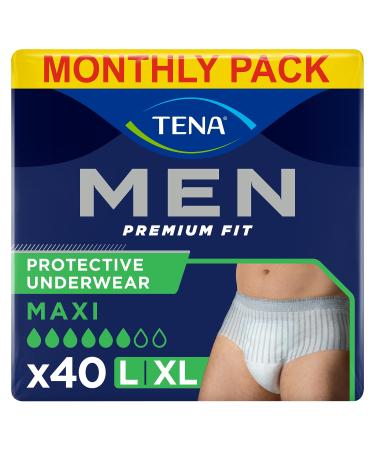 Tena Men Active Fit Pants Plus - 40 pieces in the monthly package (4 x10) - disposable pants for men - with medium to star urine loss - size L L (40s pack)