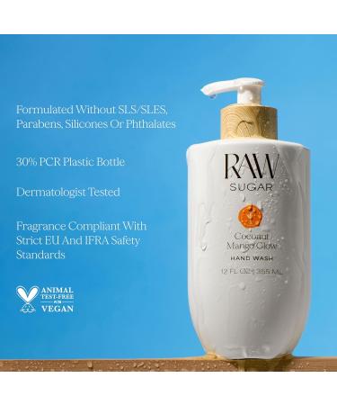 RAW SUGAR Coconut Mango Glow Hand Wash 12 Fl Oz (Pack of 4) Liquid Hand Soap for Kitchen or Bathroom Cleanses & Refreshes Hands Formulated without SLS/SLES & Parabens New Coconut Mango 12.68 Fl Oz (Pack of 4) - Buy Online on GoSupps.com