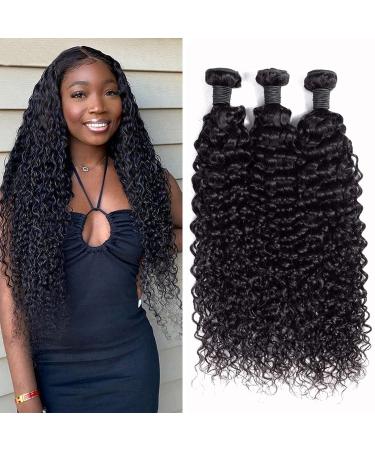 Brazilian Curly Wave Human Hair 3 Bundles 12A Grade Virgin Hair Weave Bundles Jerry Curly Unprocessed Hair Extensions Natural Black 10 12 14 inch 100g/pc 10 12 14 Curly Wave Bundles