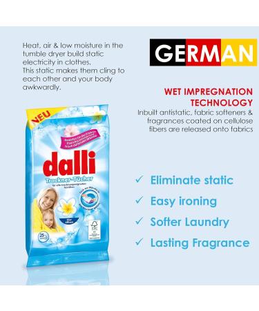 Dalli Dryer Sheets - Fluffy Soft & Freshly Scented Laundry (Pack of 3 25 Sheets) - International Shipping Available - Buy Online on GoSupps.com