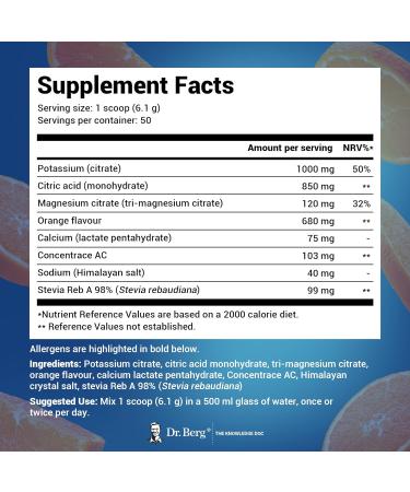 Dr. Berg Electrolyte Powder - Electrolyte Drink Supplements with 1000mg Potassium - Hydration Powder Full of Minerals & Trace Minerals - Contains Stevia Sweetener - Orange Flavor 50 Servings Orange - 50 Servings - Buy Online on GoSupps.com