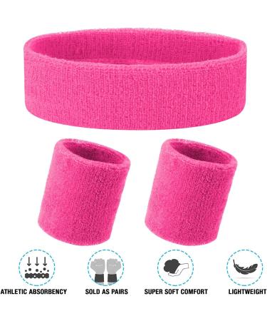 Shop Soft Cotton Piece Sweatband Set | Fitness Headband & Bracelet for Men & Women - Perfect for Running in Pink - Buy Online on GoSupps.com