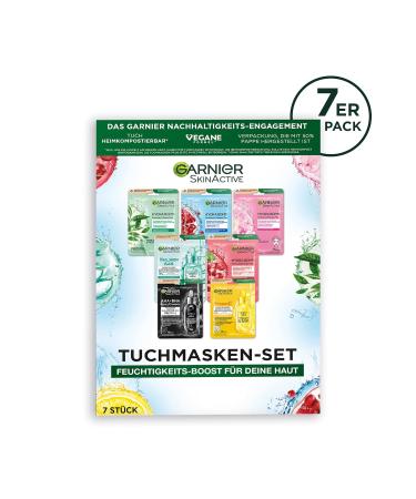 Garnier Cloth Masks Set for All Skin Types - 7 Vegan Facial Masks with Hyaluronic Acid | Hydra Bomb & Nutri Bomb | 28g Each - Buy Online on GoSupps.com