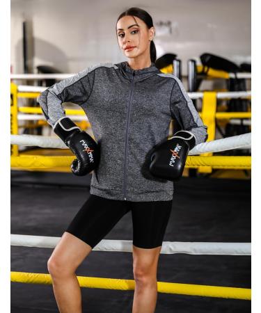 Wayleb Women's Long Sleeve Running Jacket - Breathable Hooded Sports Jacket with Thumb Holes & Bag for Yoga & Fitness - Dark Gray - Buy Online on GoSupps.com