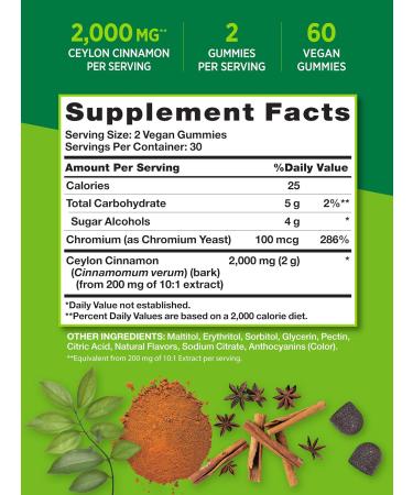 Nature's Truth Ceylon Cinnamon Gummies 2000mg - 60 Count | Vegan, Non-GMO, Gluten-Free, Sugar-Free - Buy Online on GoSupps.com