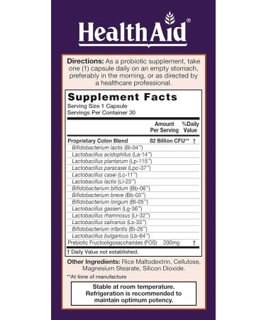 HealthAid ColonProbio 82 Billion with Prebiotic 14 Strains Once Daily 30ct Optimum Colon Care Acid & Bile Resistant Dairy Free Gluten Free Non-GMO - Buy Online on GoSupps.com