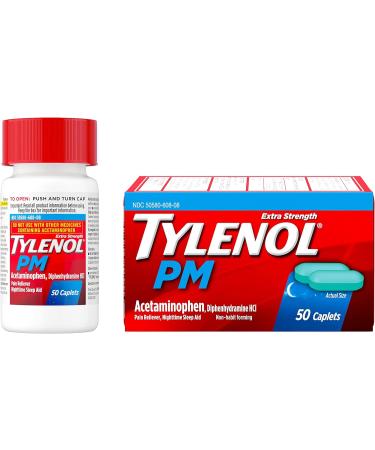 Tylenol PM Extra Strength Caplets - 500mg Acetaminophen & 25mg Diphenhydramine for Nighttime Pain Relief - Non-Habit Forming - 50 ct - Buy Online on GoSupps.com
