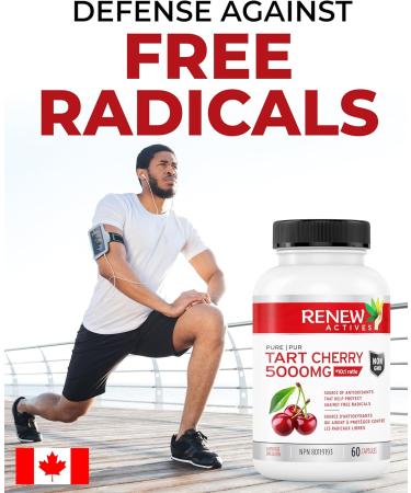 Renew Actives Tart Cherry Extra 10000mg - Powerful 10:1 Antioxidant for Digestive Health & Wellness - 60 Easy-to-Swallow Capsules - Canadian Made - Buy Online on GoSupps.com