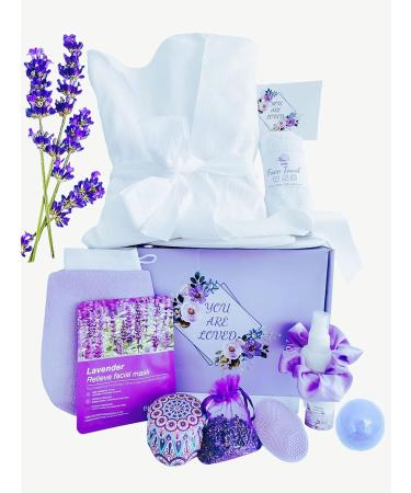 ELYSIA Lavender Essentials Bath and Body Set - 12 Items Spa Gift Set with Bathrobe Towel & Slippers for Women - Perfect Gifts for Her Mom Sister & Girlfriend - Mother's Day & Birthday Gifts - Buy Online on GoSupps.com